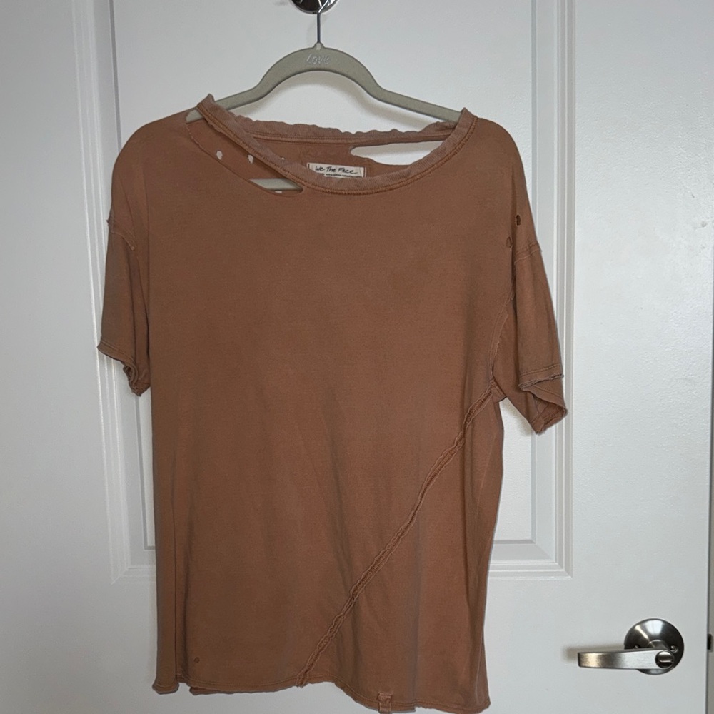We The Free Distressed Brown Short Sleeve Tee